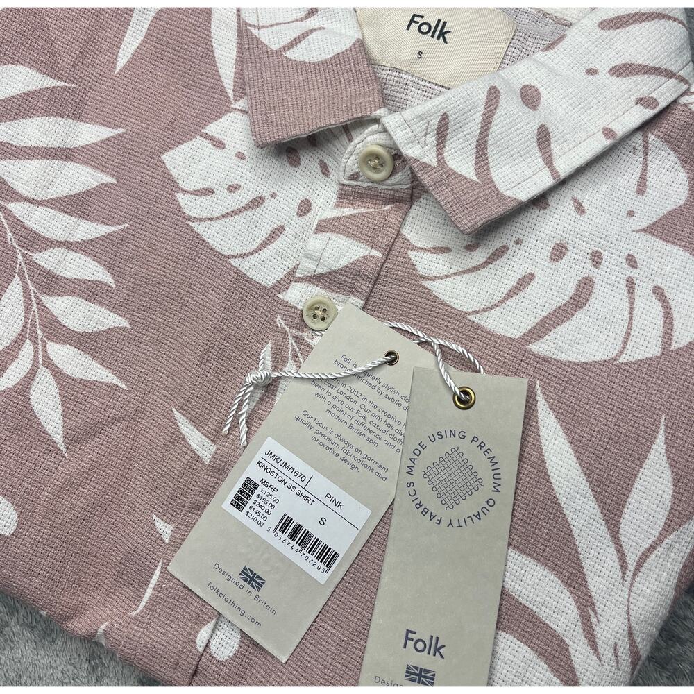 Folk Kingston SS Shirt Mens Small Pink White Tropical Leaf Cotton New 1670‎
